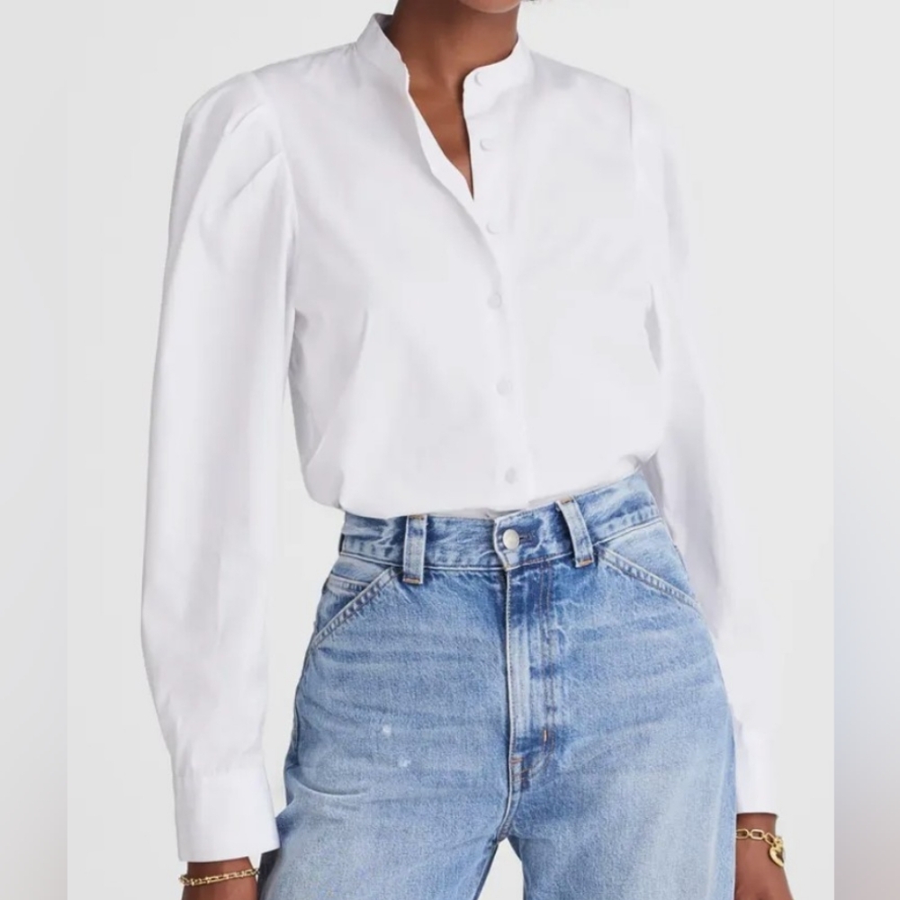 Madewell Paulina Cotton Poplin Band Collar Button-Up Shirt